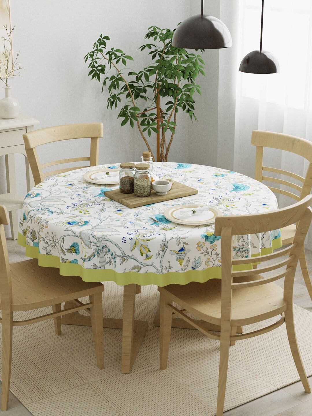 Clasiko  Teal-Blue & Grey Printed Cotton 4-6 Seater Table Covers Price in India