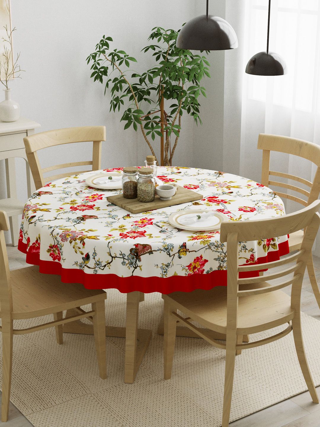 Clasiko White & Red Printed 4 Seater Pure Cotton Table Covers Price in India