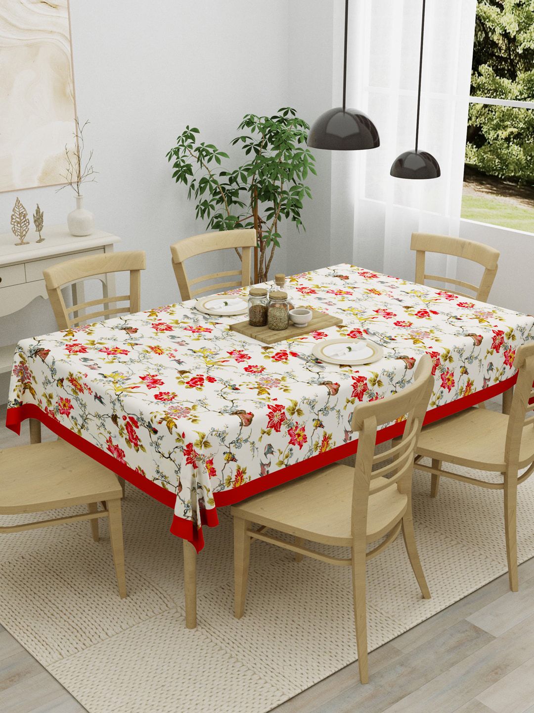 Clasiko Red & Yellow Floral Printed Rectangle Cotton Table Covers Price in India