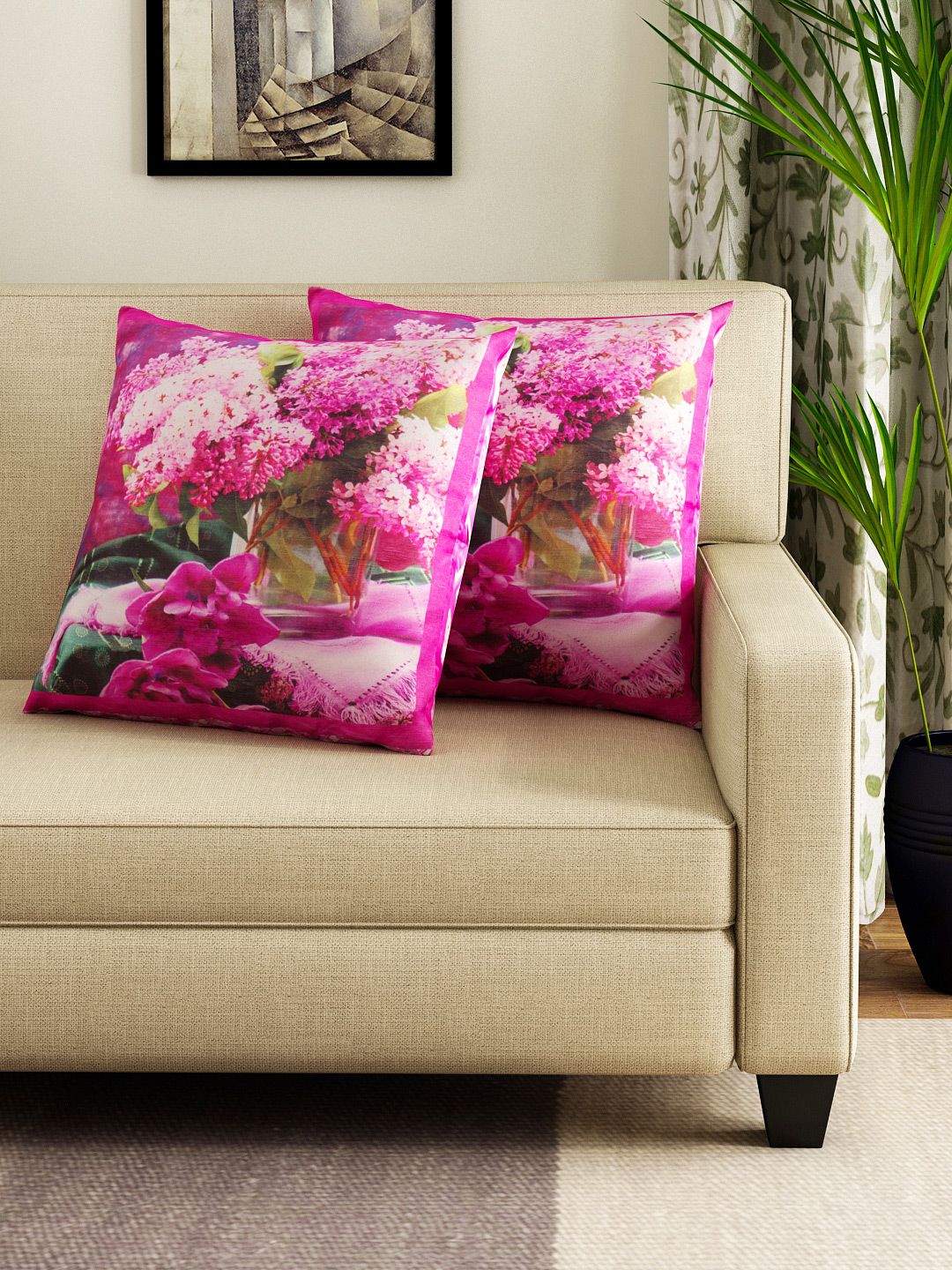 Swayam Pink Set of 2 16" x 16" Square Printed Cushion Covers Price in India