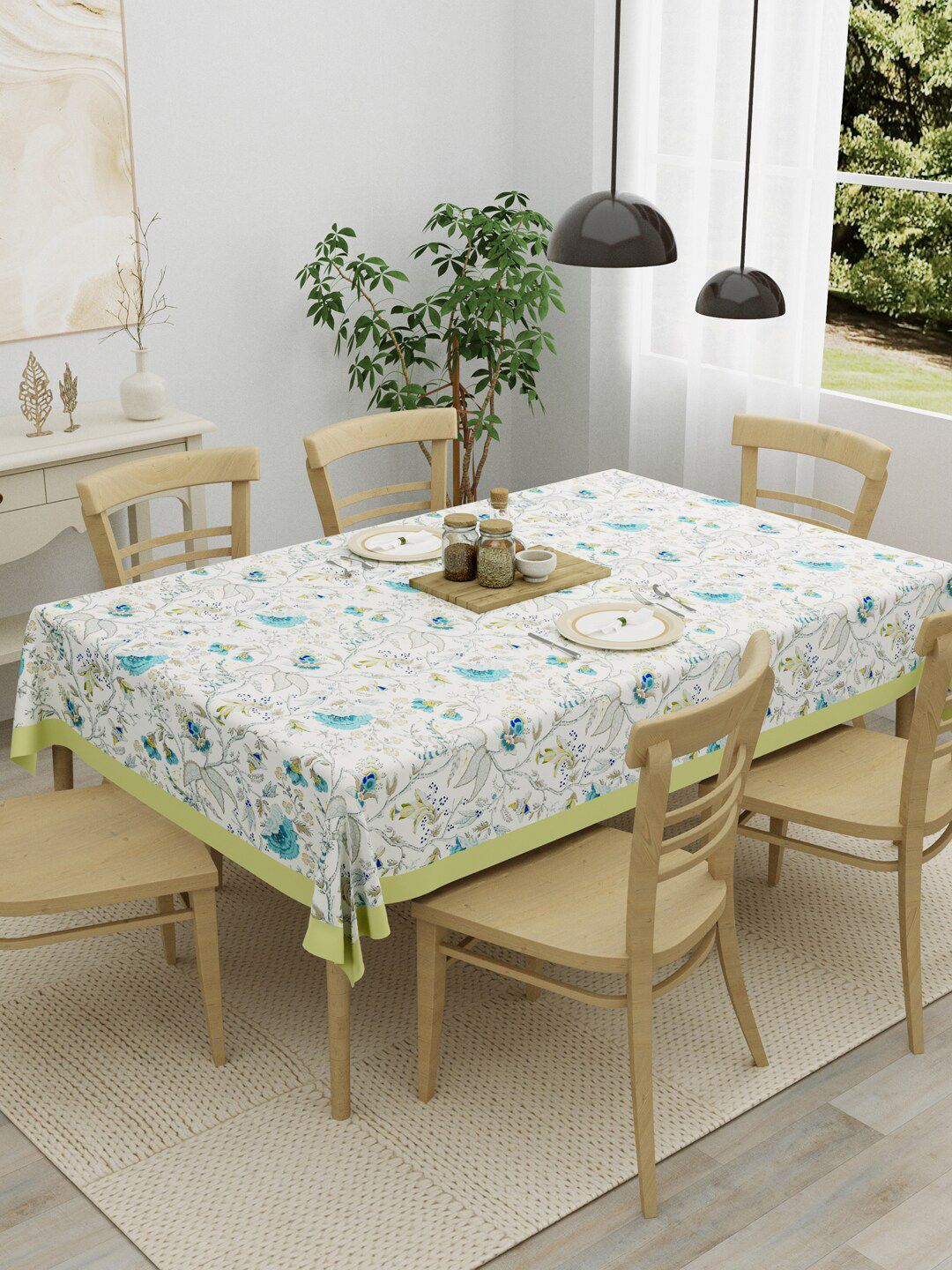 Clasiko White & Blue Printed 6 Seater Pure Cotton Table Covers Price in India