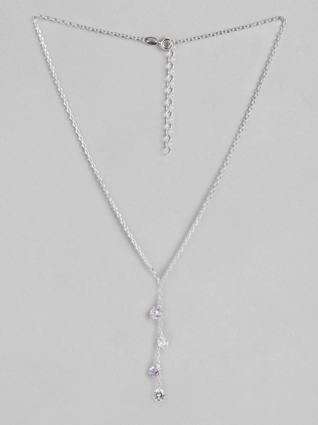 Carlton London Silver-Toned & Lavender Rhodium-Plated CZ Studded Handcrafted Chain Price in India