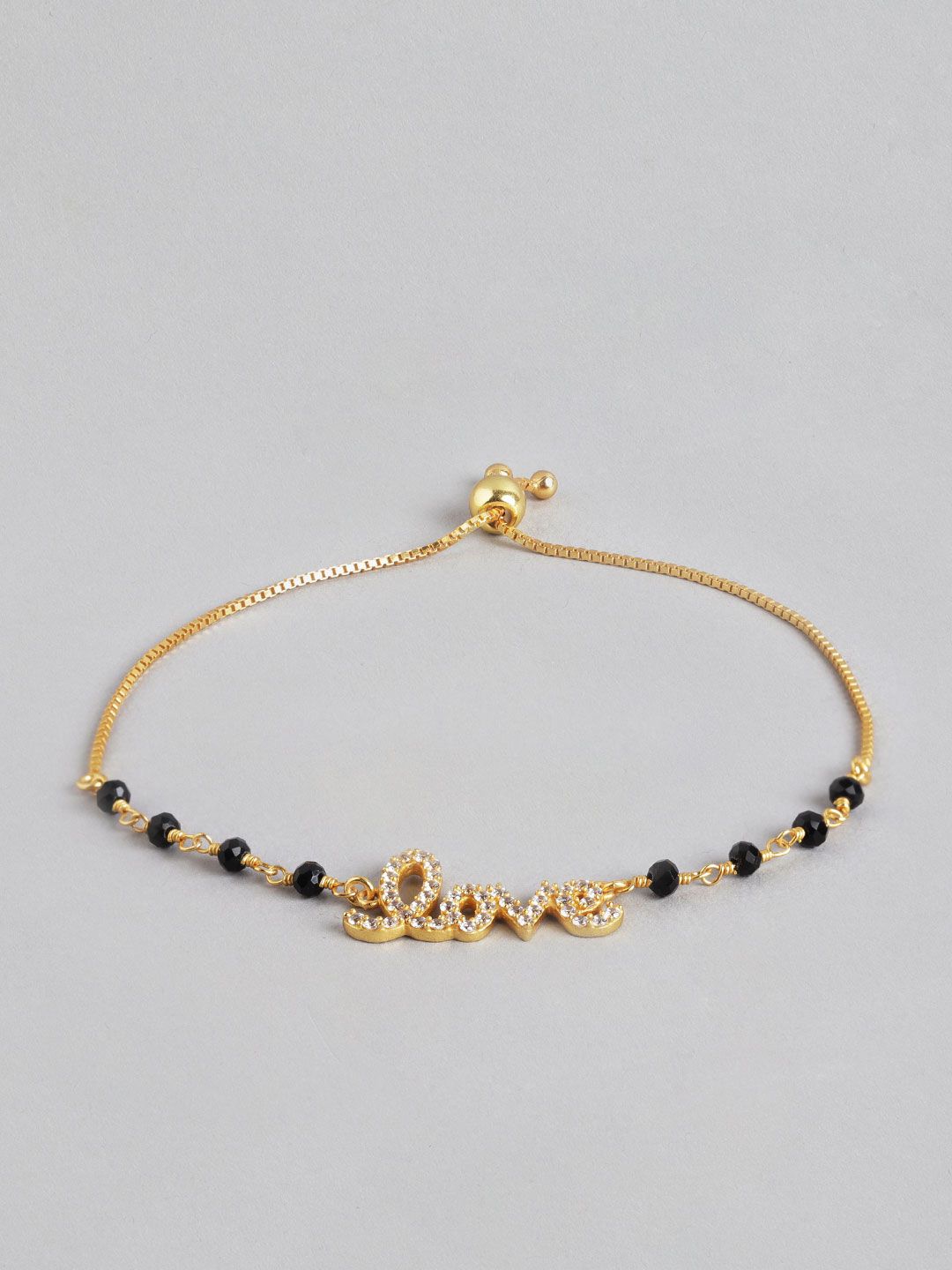 Carlton London Gold-Plated Black Cubic Zirconia Handcrafted Slider Bracelet Price in India
