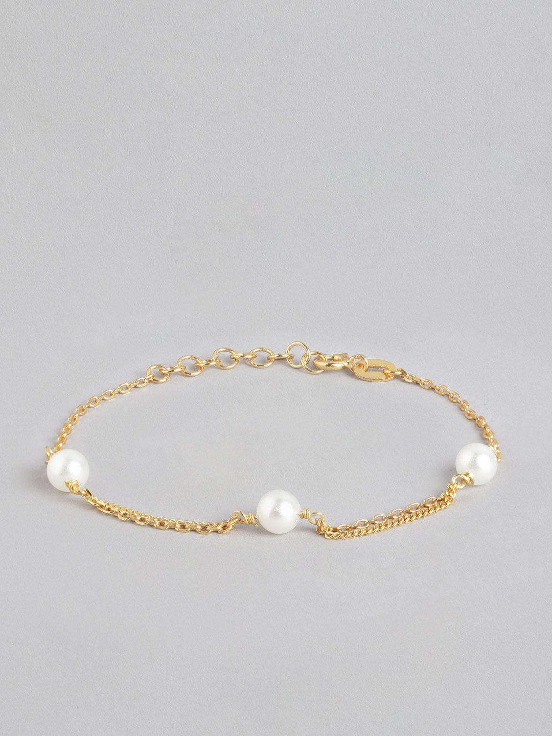Carlton London Gold-Plated White Pearl Studded Handcrafted Link Bracelet Price in India