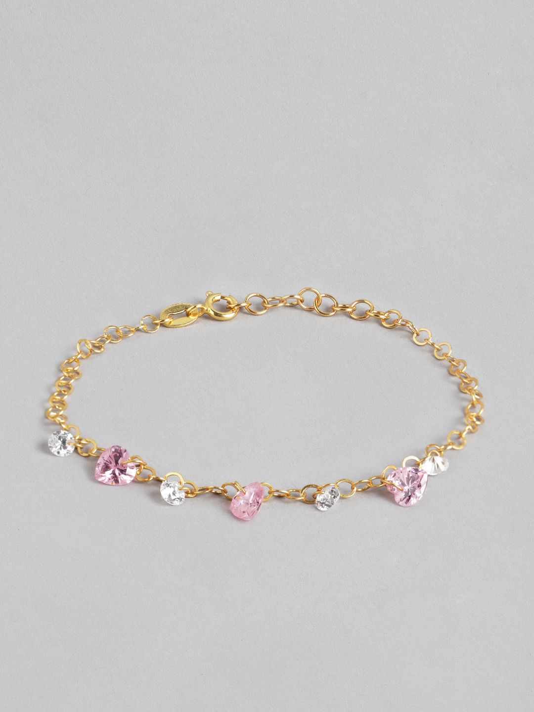 Carlton London Gold-Plated Pink CZ Studded Handcrafted Charm Bracelet Price in India