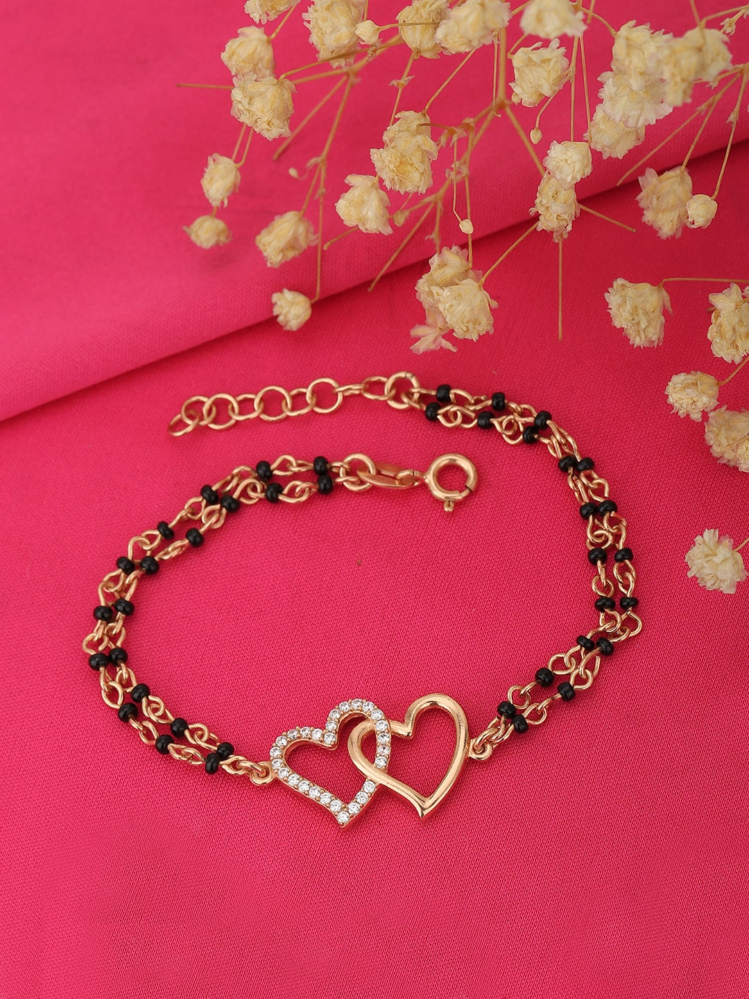 Carlton London Rose Gold-Plated Black CZ Studded Handcrafted Bracelet Price in India