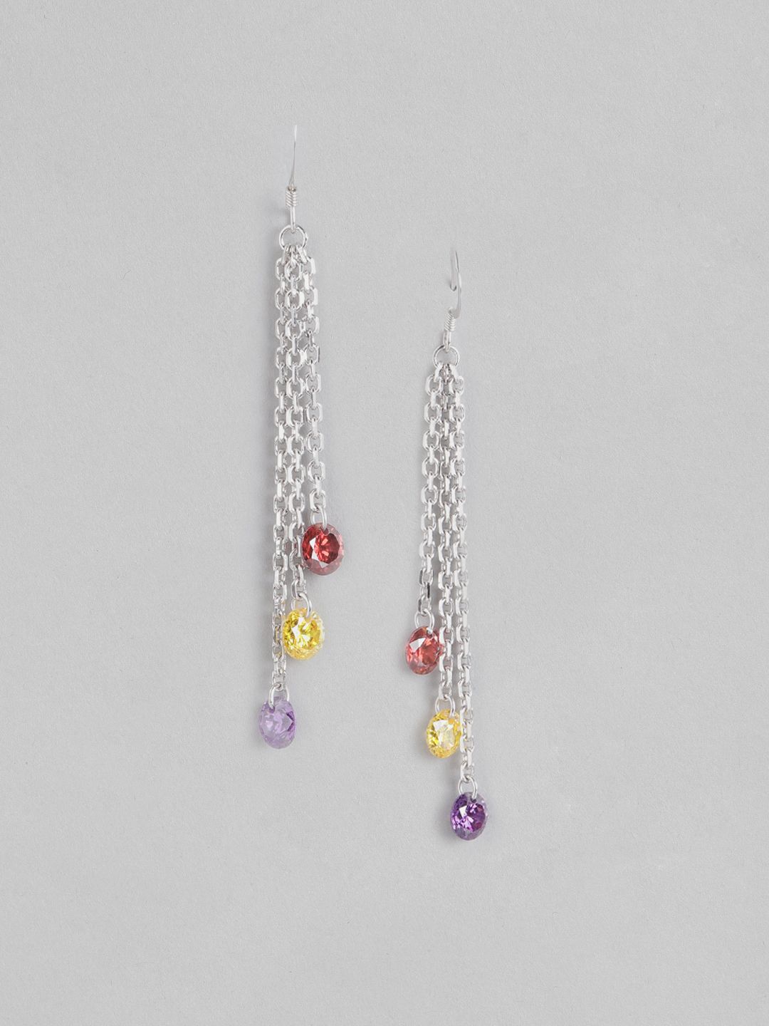 Carlton London Silver-Toned & Red Rhodium-Plated CZ Studded Contemporary Drop Earrings Price in India