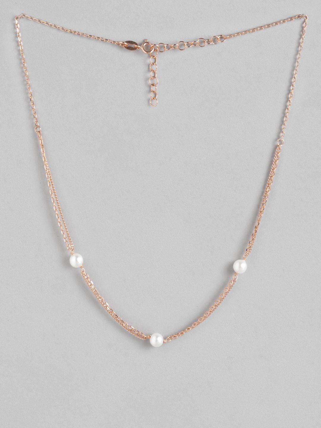 Carlton London Rose Gold Plated White Pearl Embellished Layered Necklace Price in India