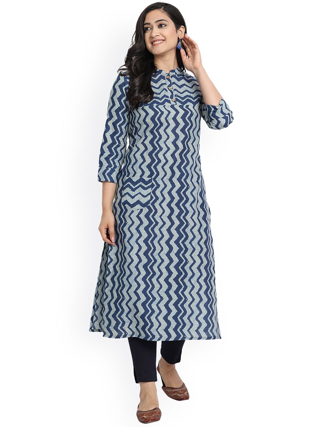 Haute and Humble Women Blue Printed Anarkali Kurta Price in India