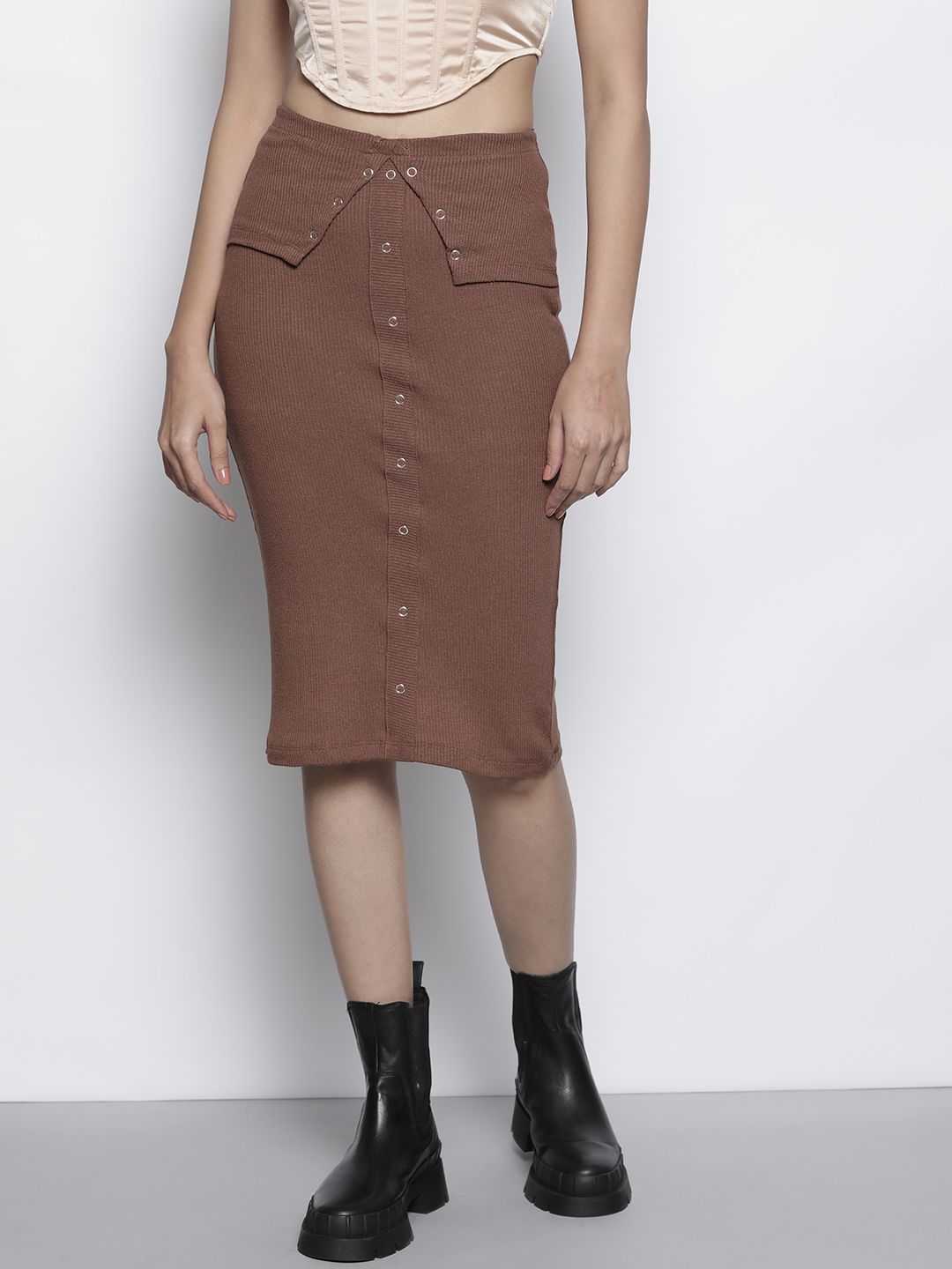 Trendyol Women Brown Solid Straight Skirt