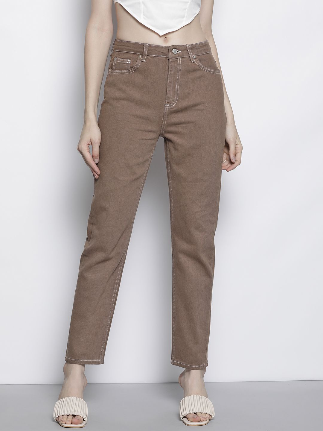 Trendyol Women Brown High-Rise Pure Cotton Jeans Price in India