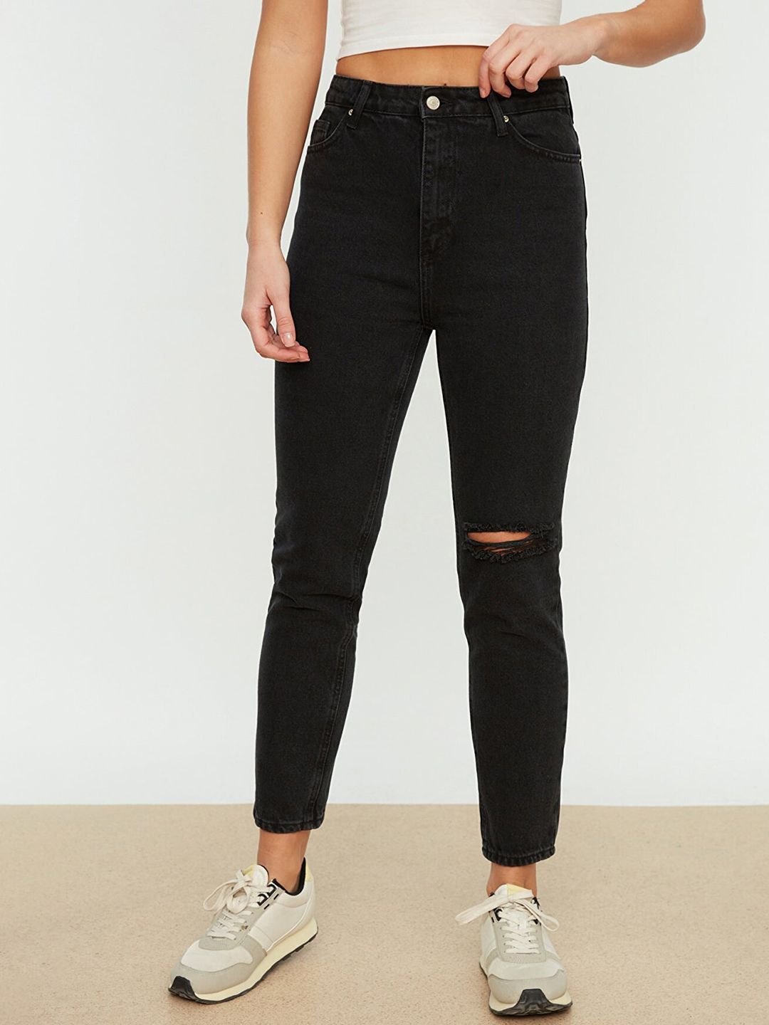 Trendyol Women Black High-Rise Slash Knee Jeans Price in India