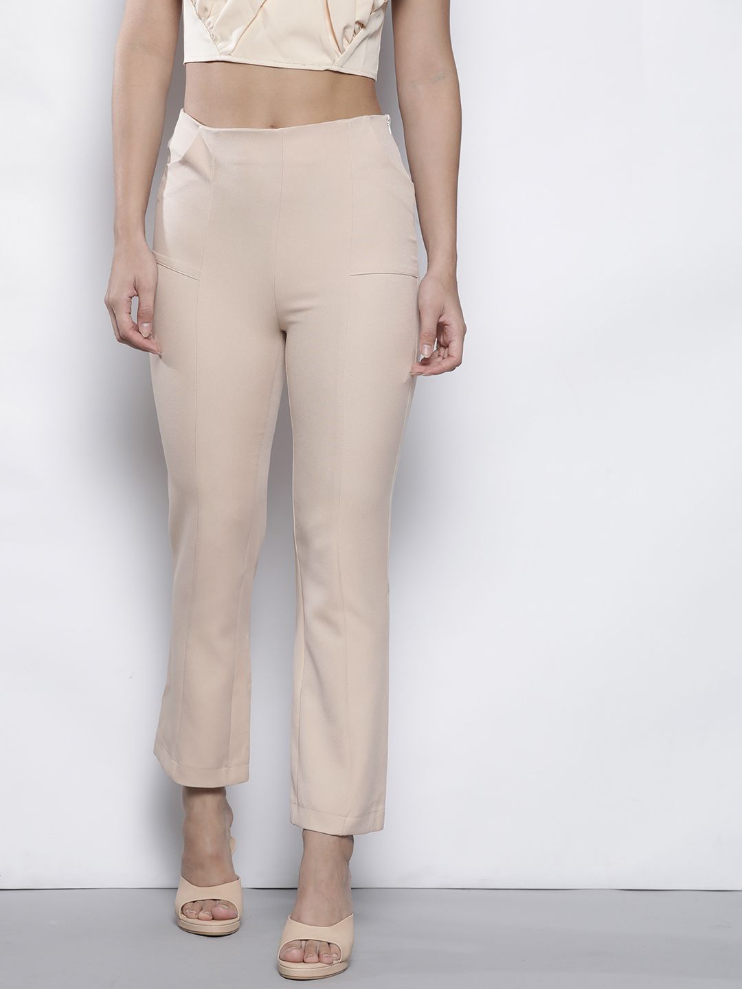 Trendyol Women Beige High-Rise Trousers Price in India