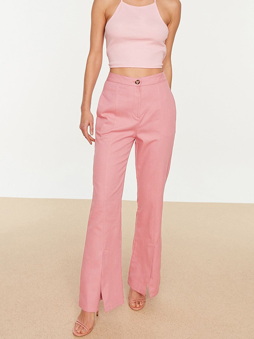 Trendyol Women Rose Flared High-Rise Trousers Price in India