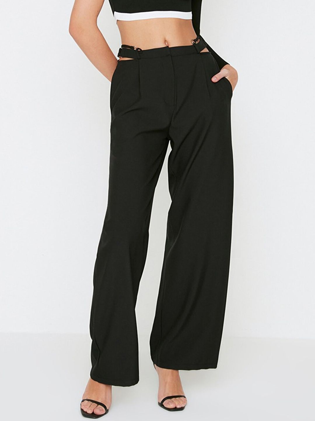 Trendyol Women Black High-Rise Trousers Price in India