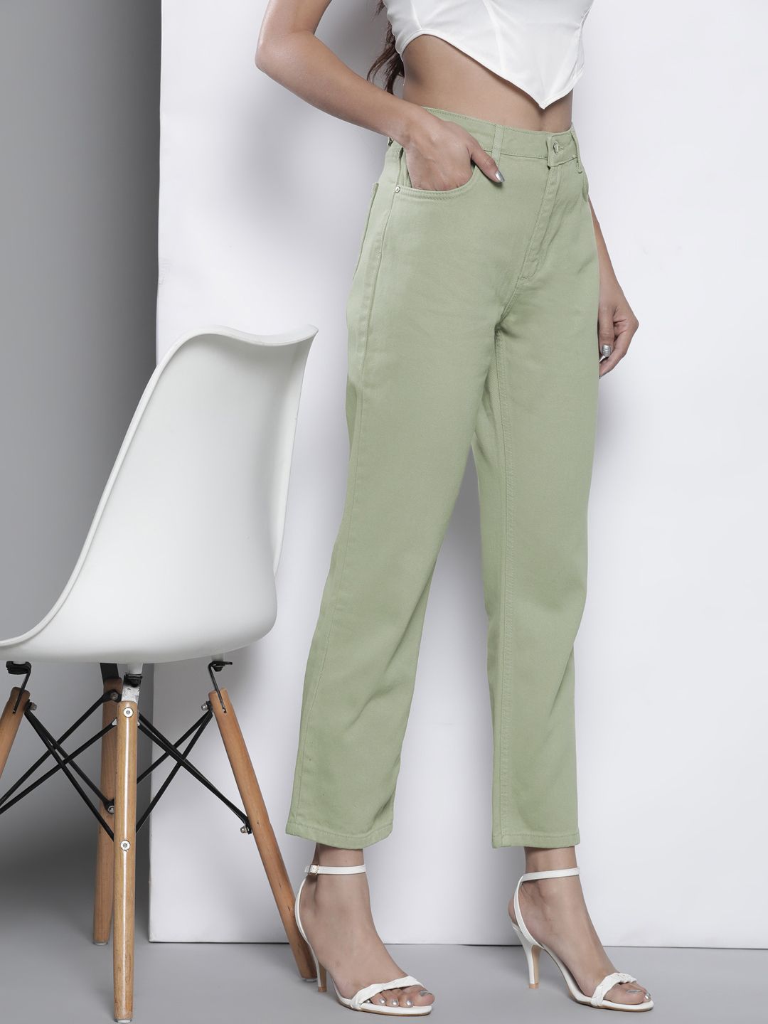 Trendyol Women Sage Green Straight Fit High-Rise Jeans Price in India