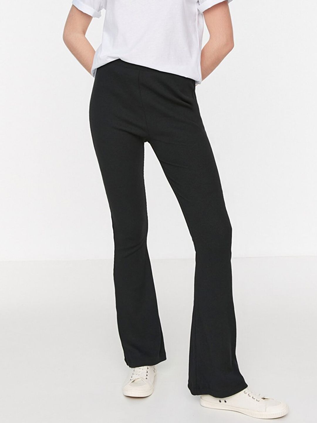 Trendyol Women Black Loose Fit High-Rise Trousers Price in India