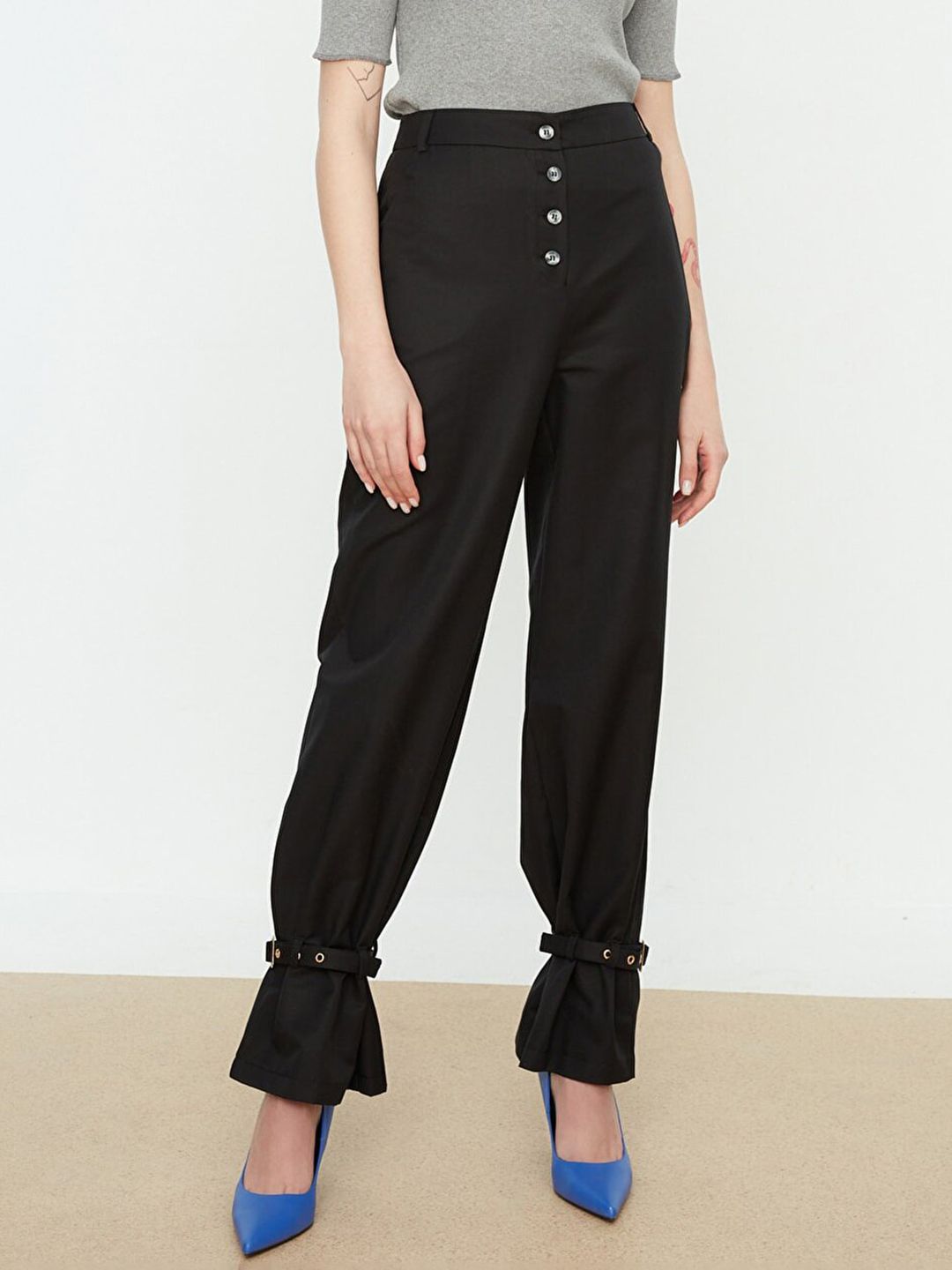 Trendyol Women Black Straight Fit High-Rise Trousers Price in India
