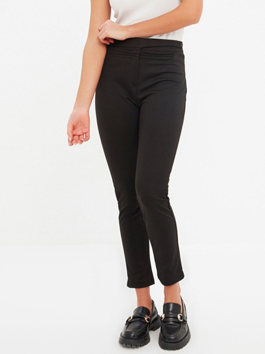 Trendyol Women Black High-Rise Trousers Price in India