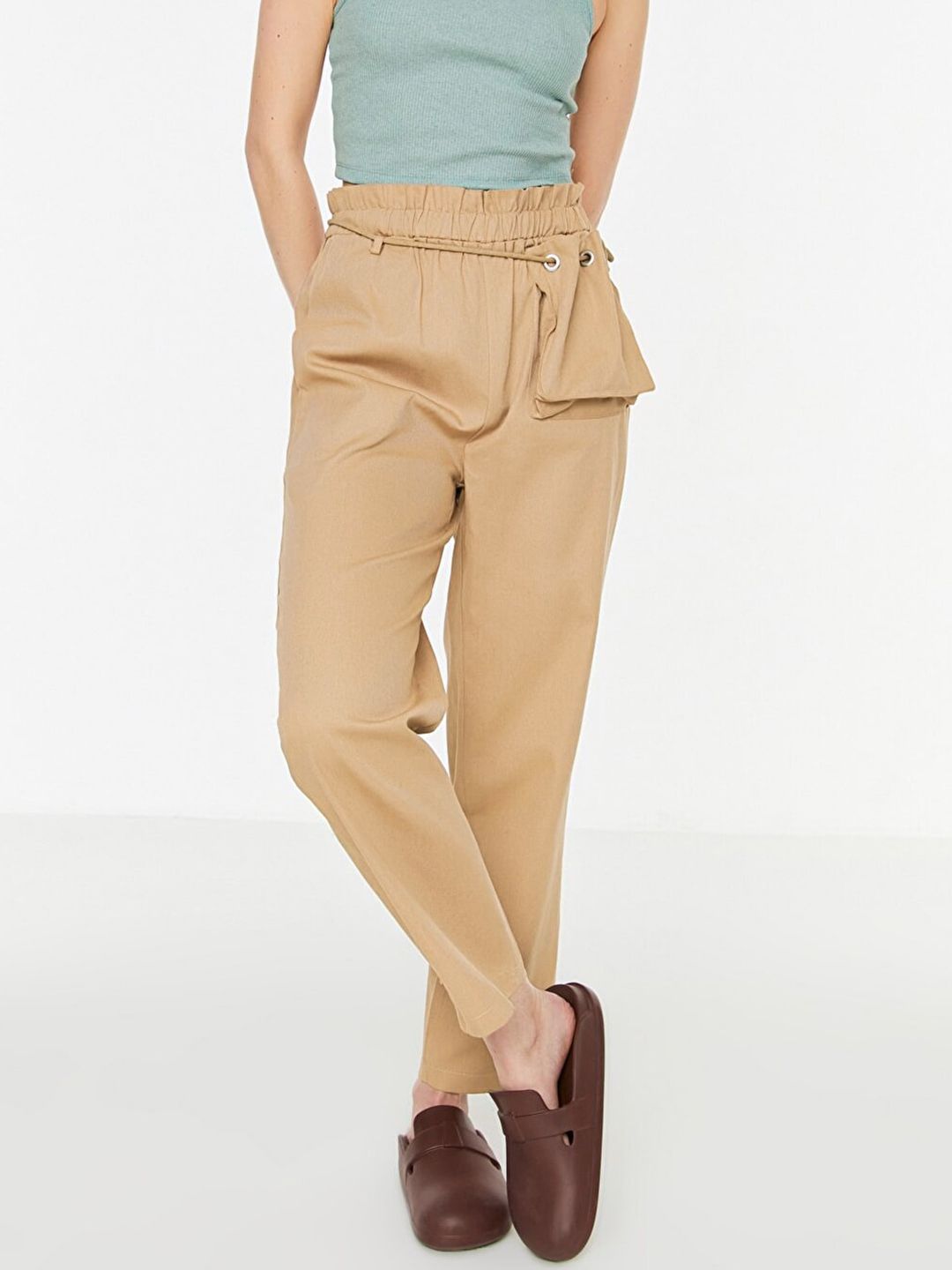 Trendyol Women Brown High-Rise Pleated Trousers Price in India