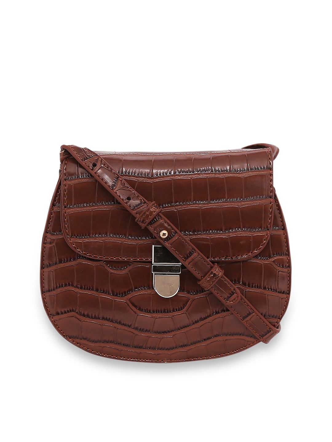 SATCHEL Brown Textured PU Structured Sling Bag with Quilted Price in India