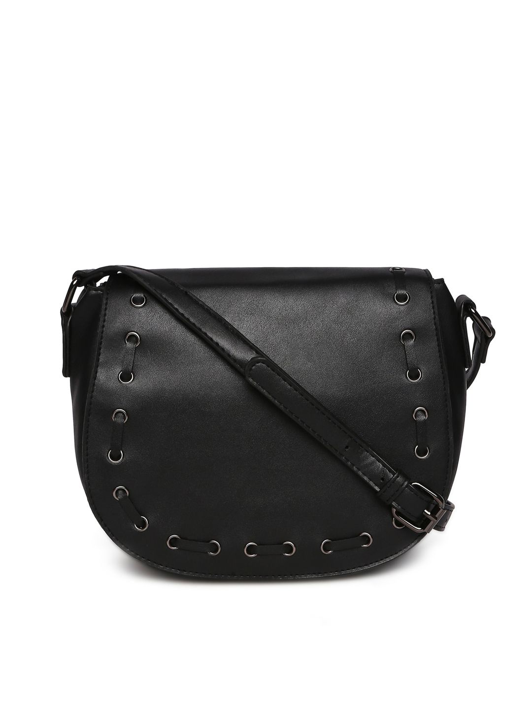 SATCHEL Black Embellished PU Half Moon Sling Bag Price in India