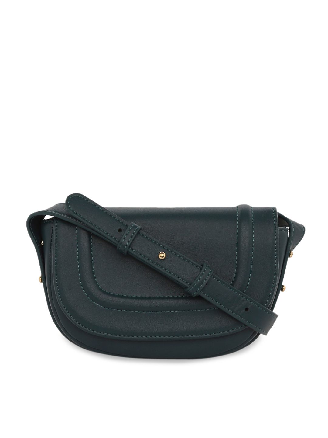 SATCHEL Green Textured PU Half Moon Sling Bag Price in India