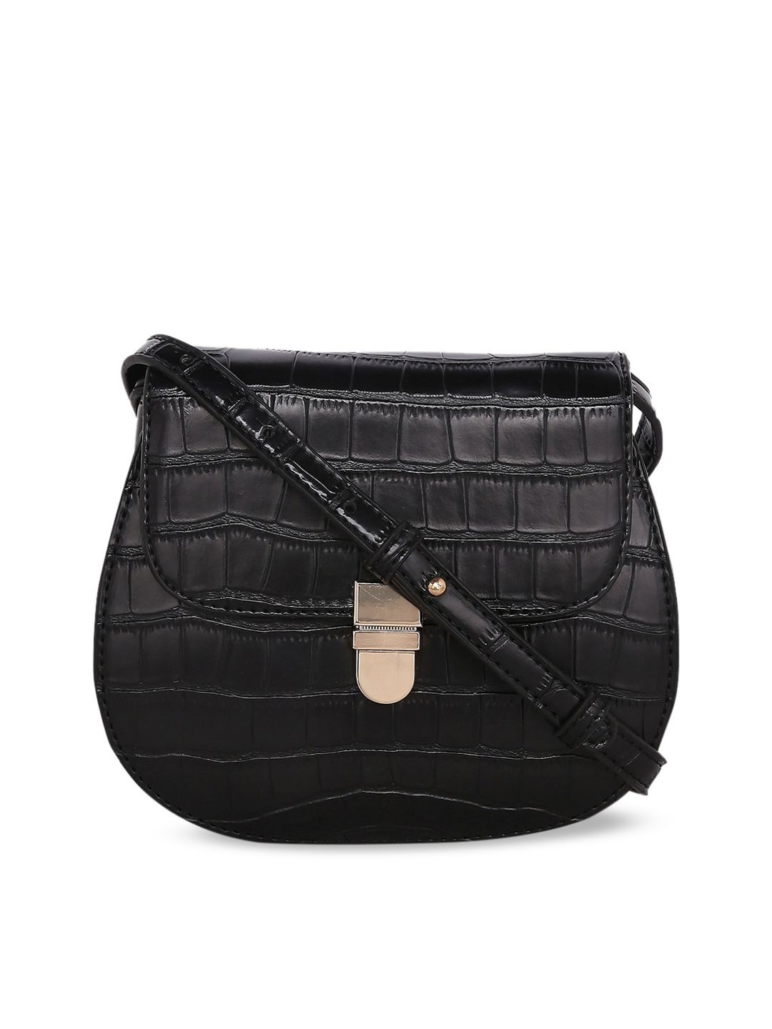 SATCHEL Black Textured PU Structured Sling Bag Price in India