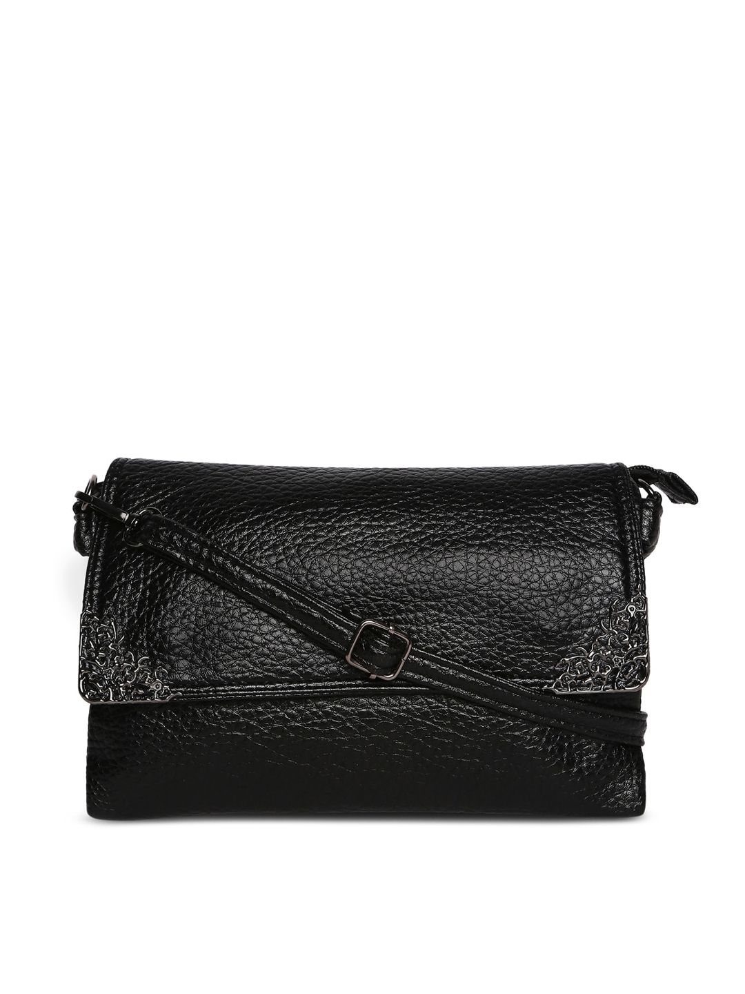 SATCHEL Black Textured PU Structured Sling Bag Price in India