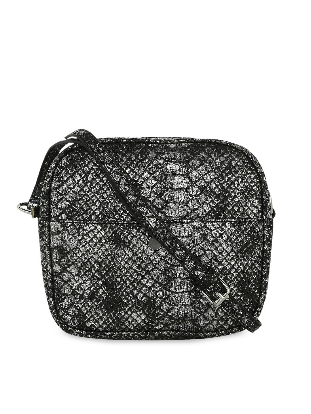 SATCHEL Black Animal Textured PU Structured Sling Bag Price in India