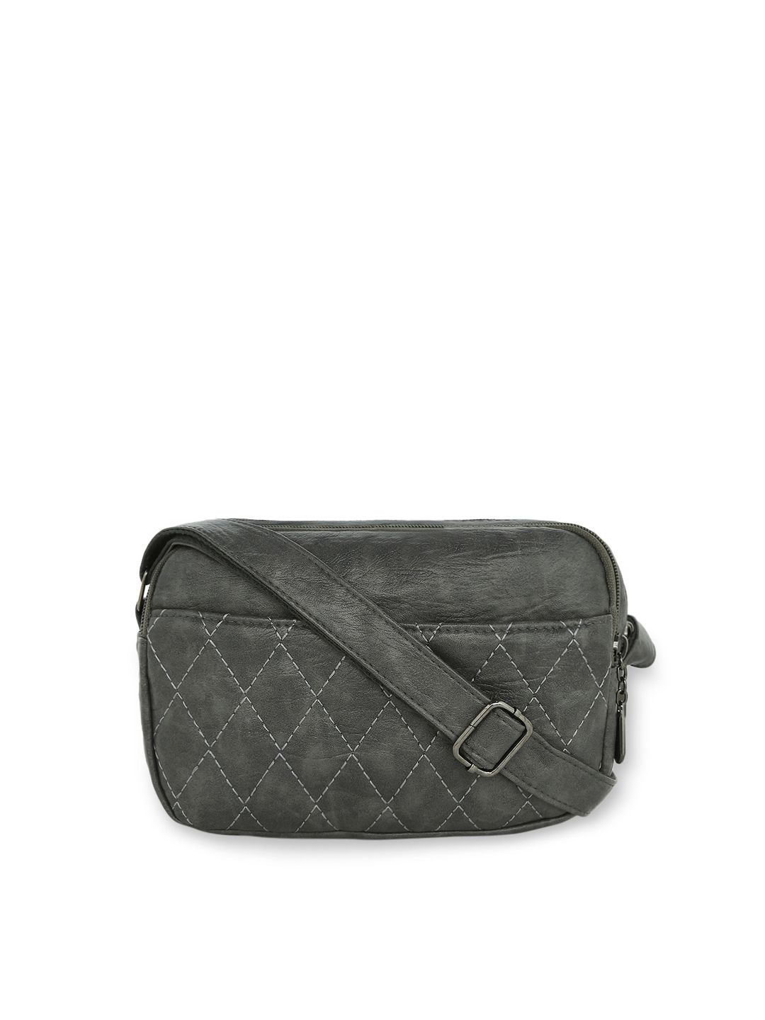 SATCHEL Grey Textured PU Structured Sling Bag with Quilted Price in India