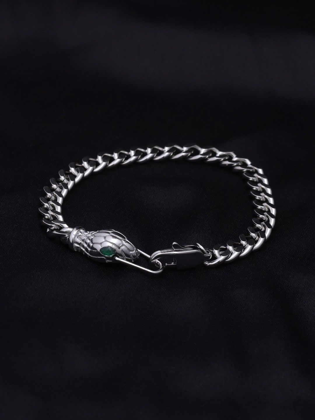 anore Women White Gold Plated & Green Oxidised Link Bracelet Price in India