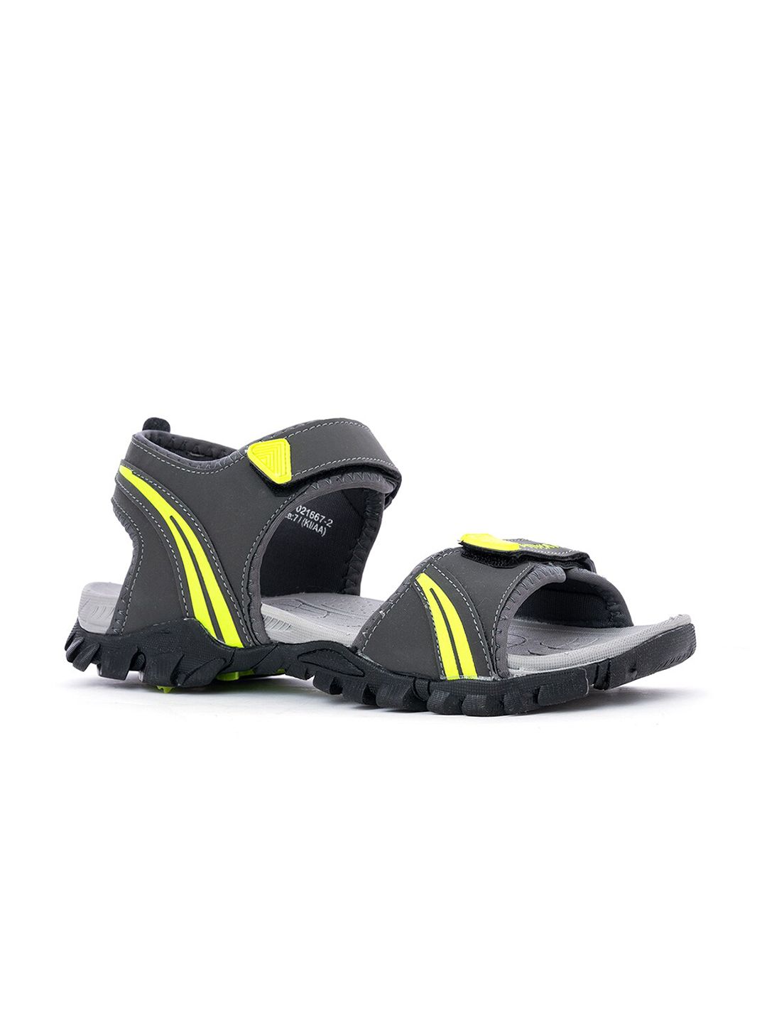 Khadims Men Grey & Green Striped Sports Sandal