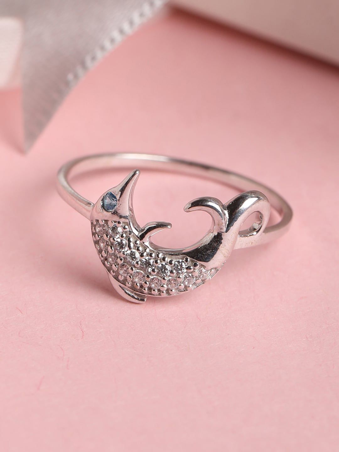 Clara Rhodium-Plated Silver-Toned CZ-Studded Finger Ring Price in India