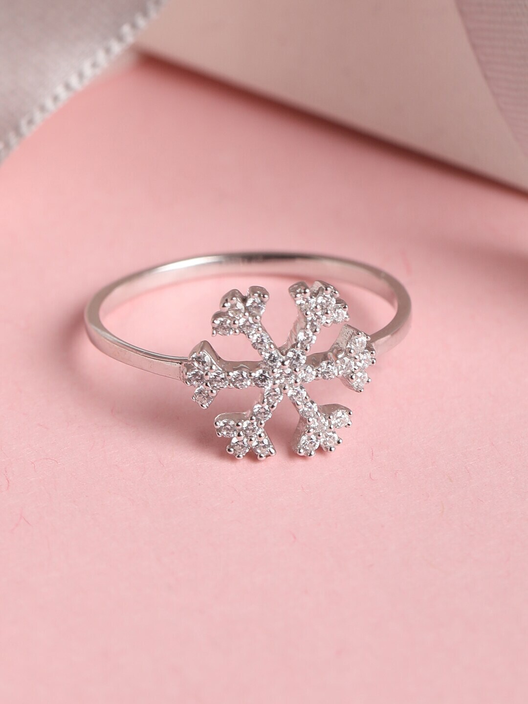 Clara Rhodium-Plated Silver-Toned & White CZ-Studded Artistic Finger Ring Price in India