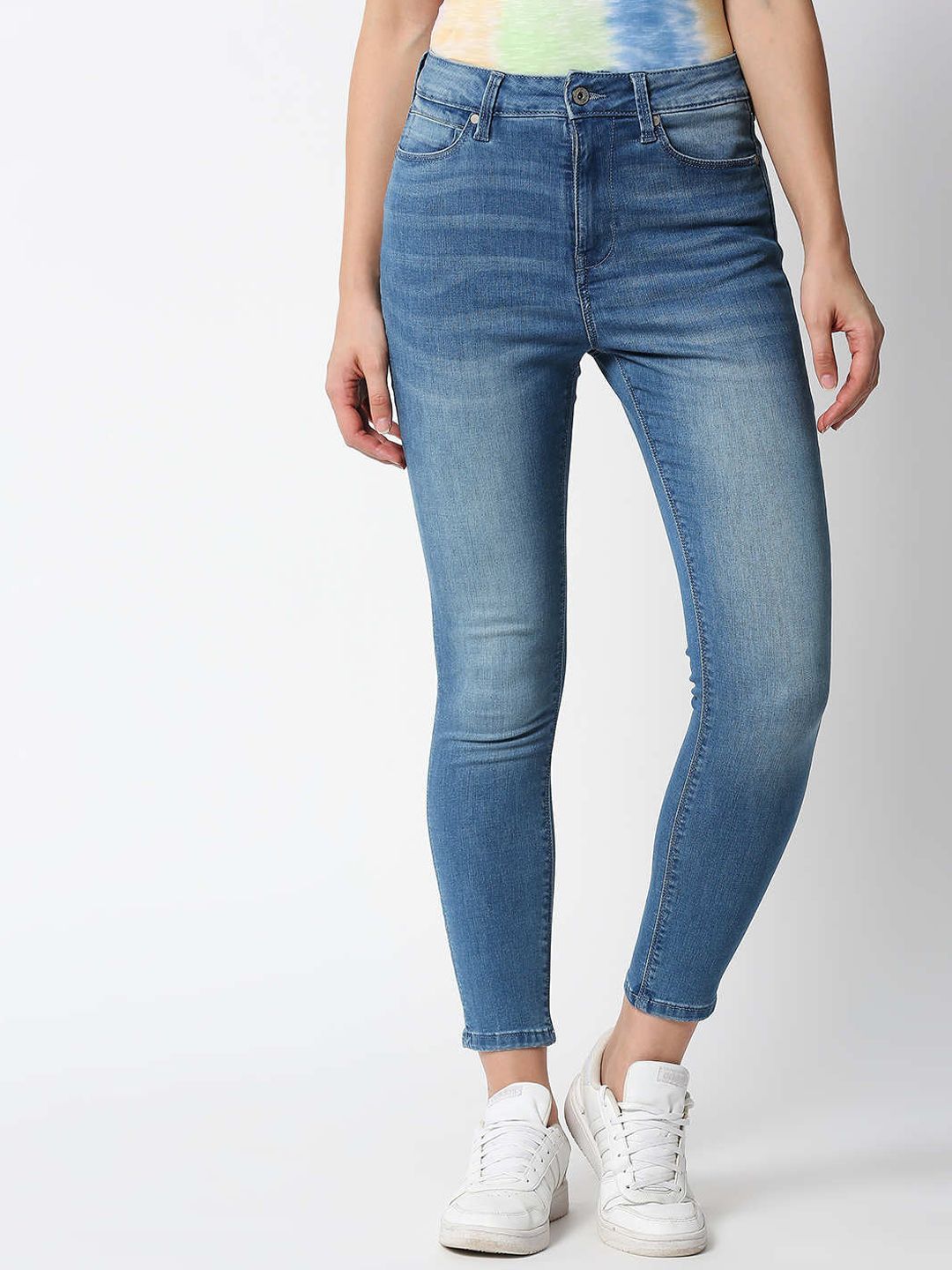 Pepe Jeans Women Blue Skinny Fit High-Rise Heavy Fade Jeans Price in India