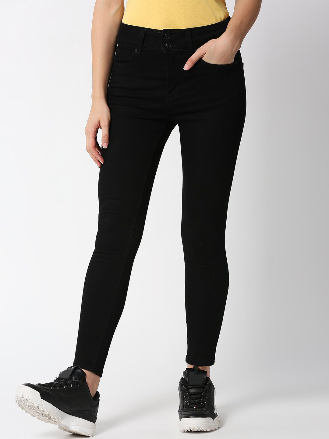 Pepe Jeans Women Black Skinny Fit High-Rise Jeans Price in India