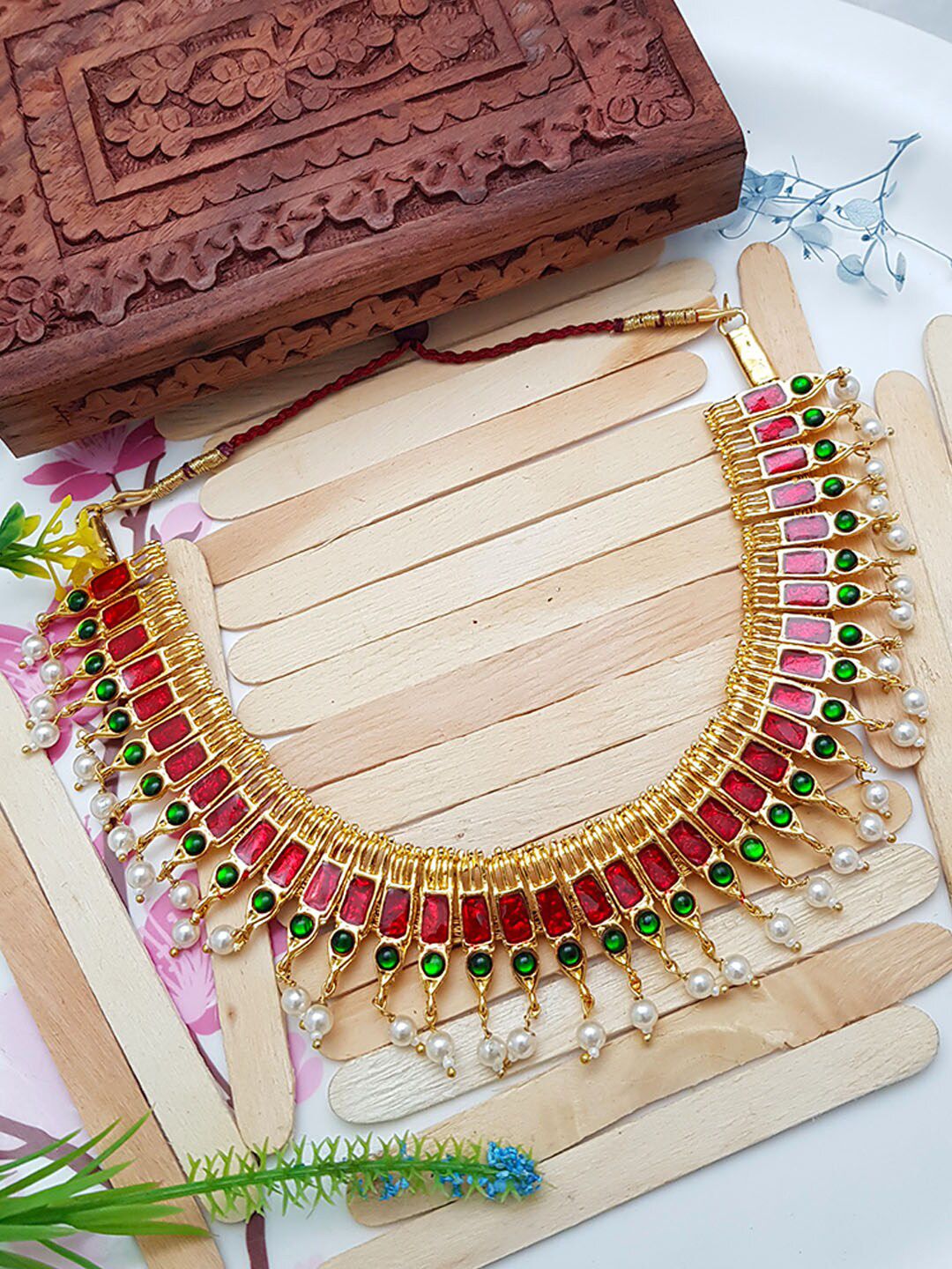 GRIIHAM Red & Gold-Toned Gold-Plated Necklace Price in India