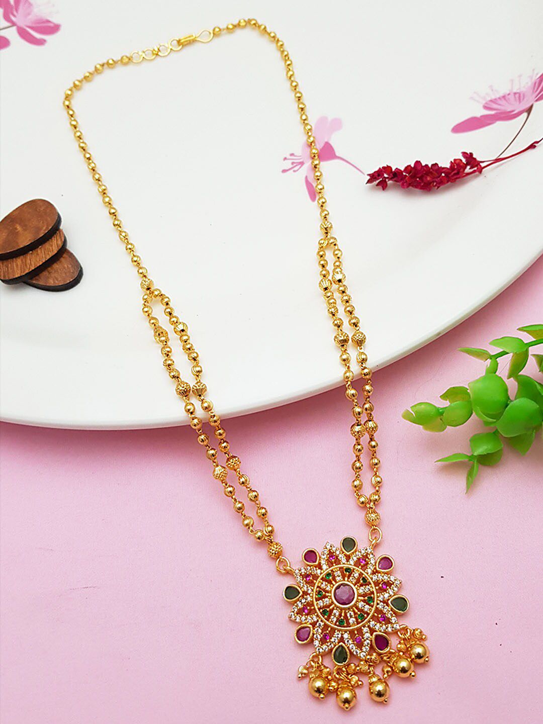 GRIIHAM Gold-Toned & Red Brass Gold-Plated Necklace Price in India