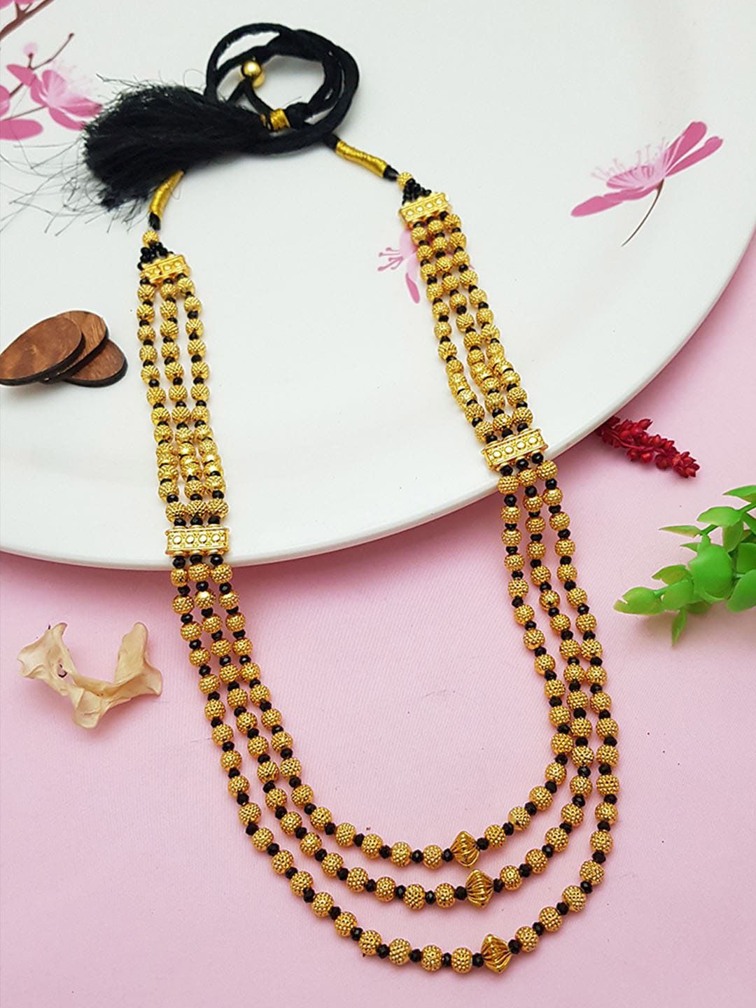 GRIIHAM Gold-Toned & Black Copper Gold-Plated Necklace Price in India