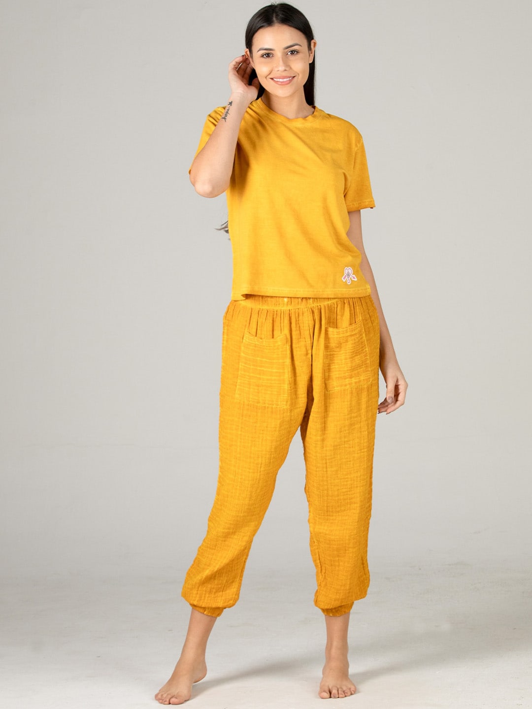 evolove Women Yellow Pure Cotton Night suit Price in India