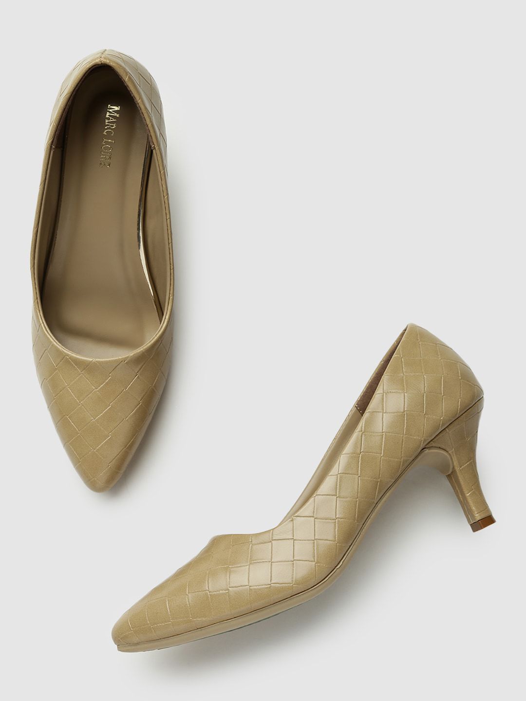 Marc Loire Beige Textured PU Work Kitten Pumps Price in India