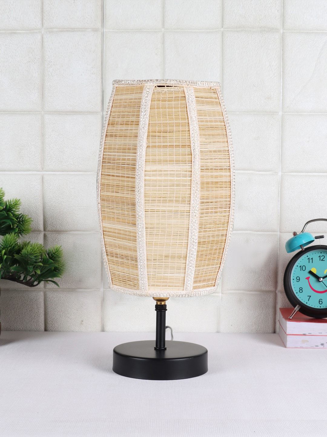 Devansh Beige Iron Table Lamp With Bamboo Shade Price in India