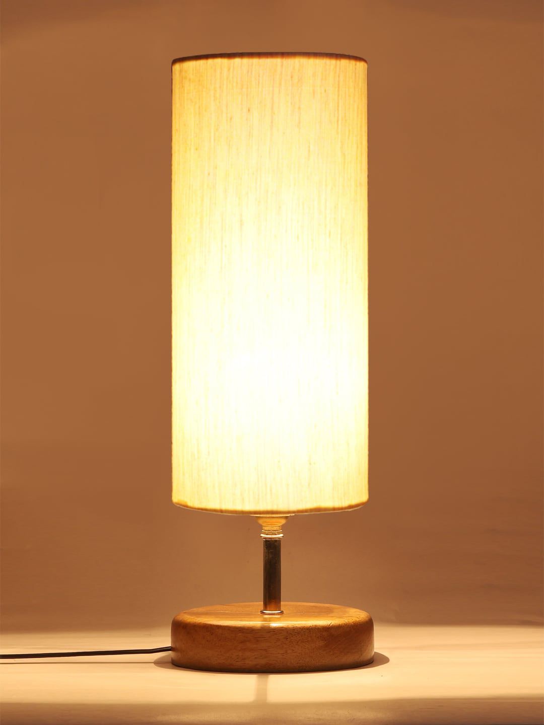 Devansh Off White & Brown Wood Table lamp With Cotton Shade Price in India