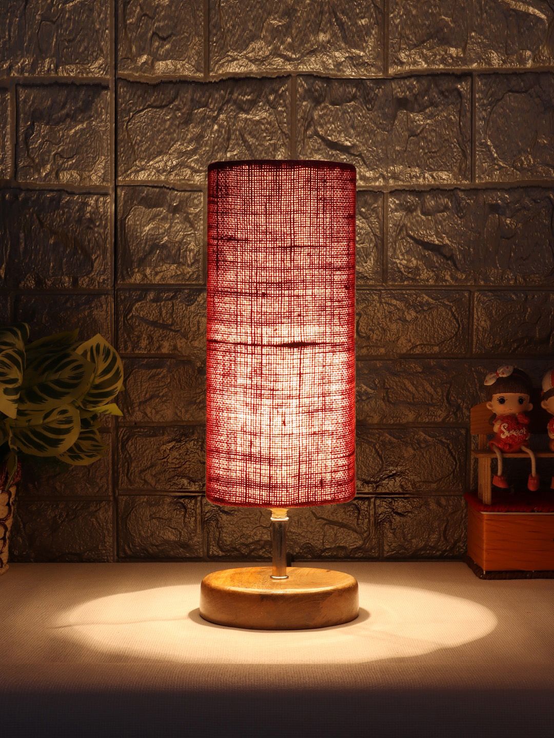 Devansh Maroon & Brown  Table lamp With Jute Shade Price in India