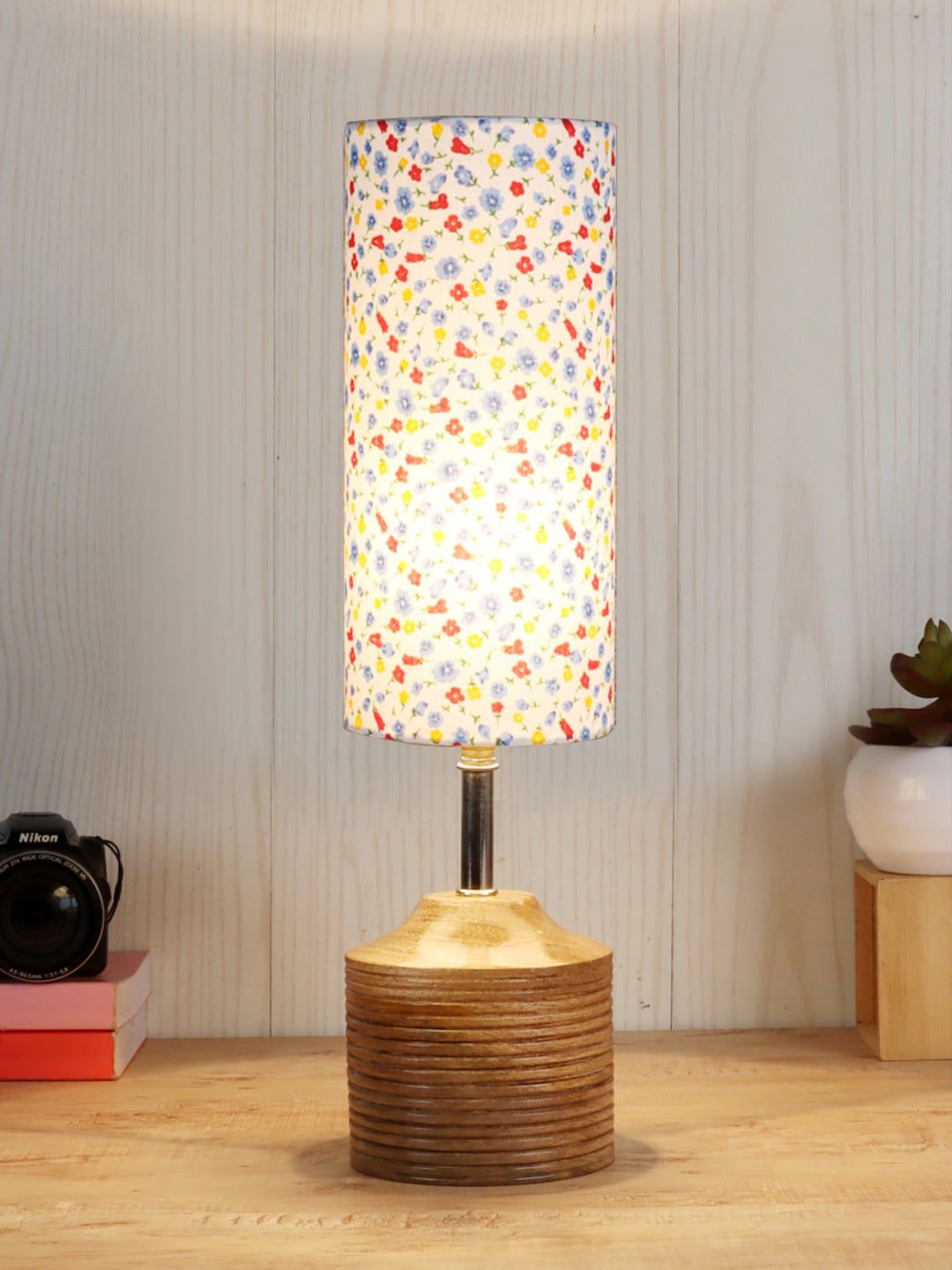 Devansh White & Blue Printed Table Lamps Price in India