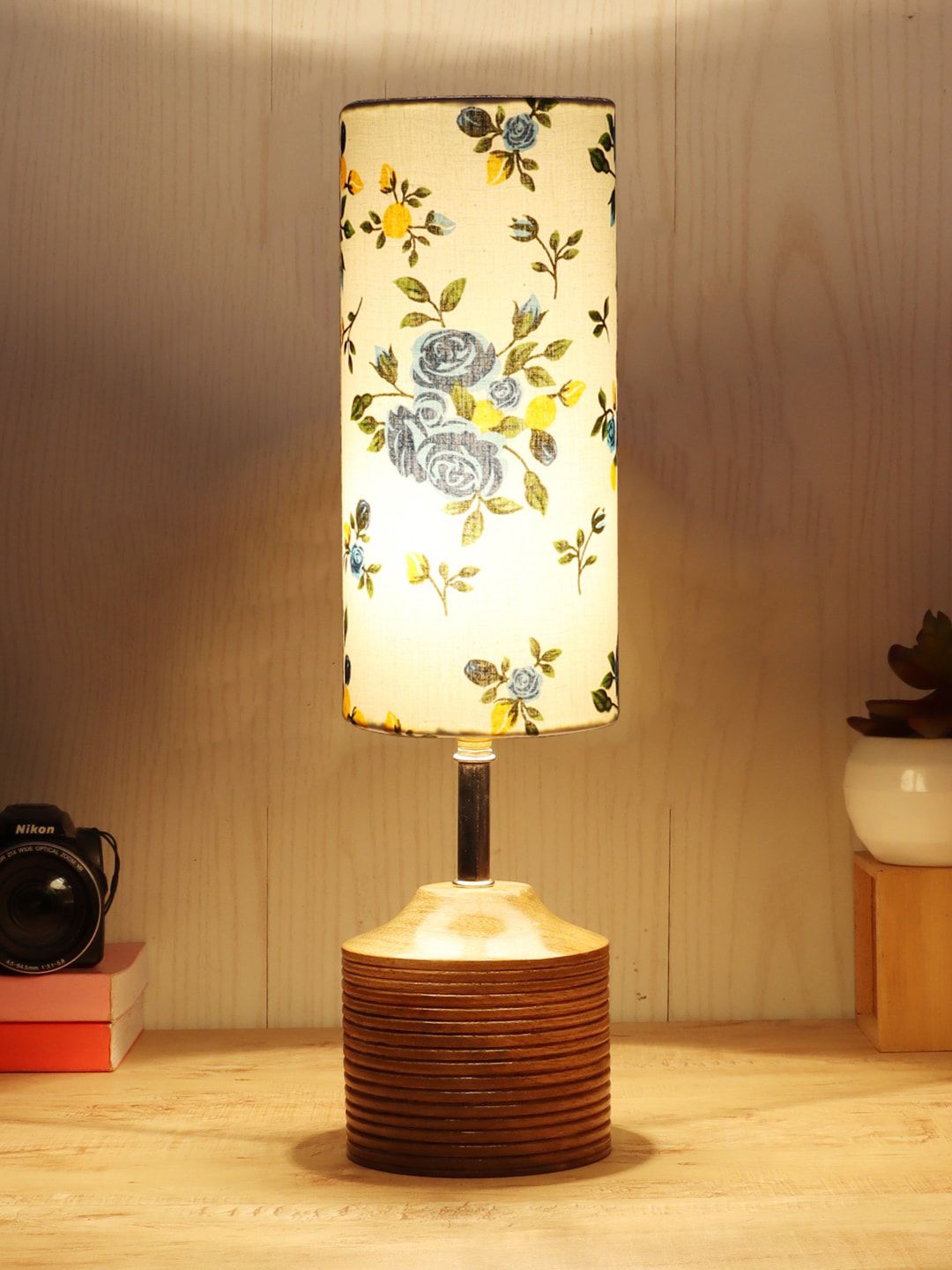 Devansh White & Blue Printed Table Lamps Price in India