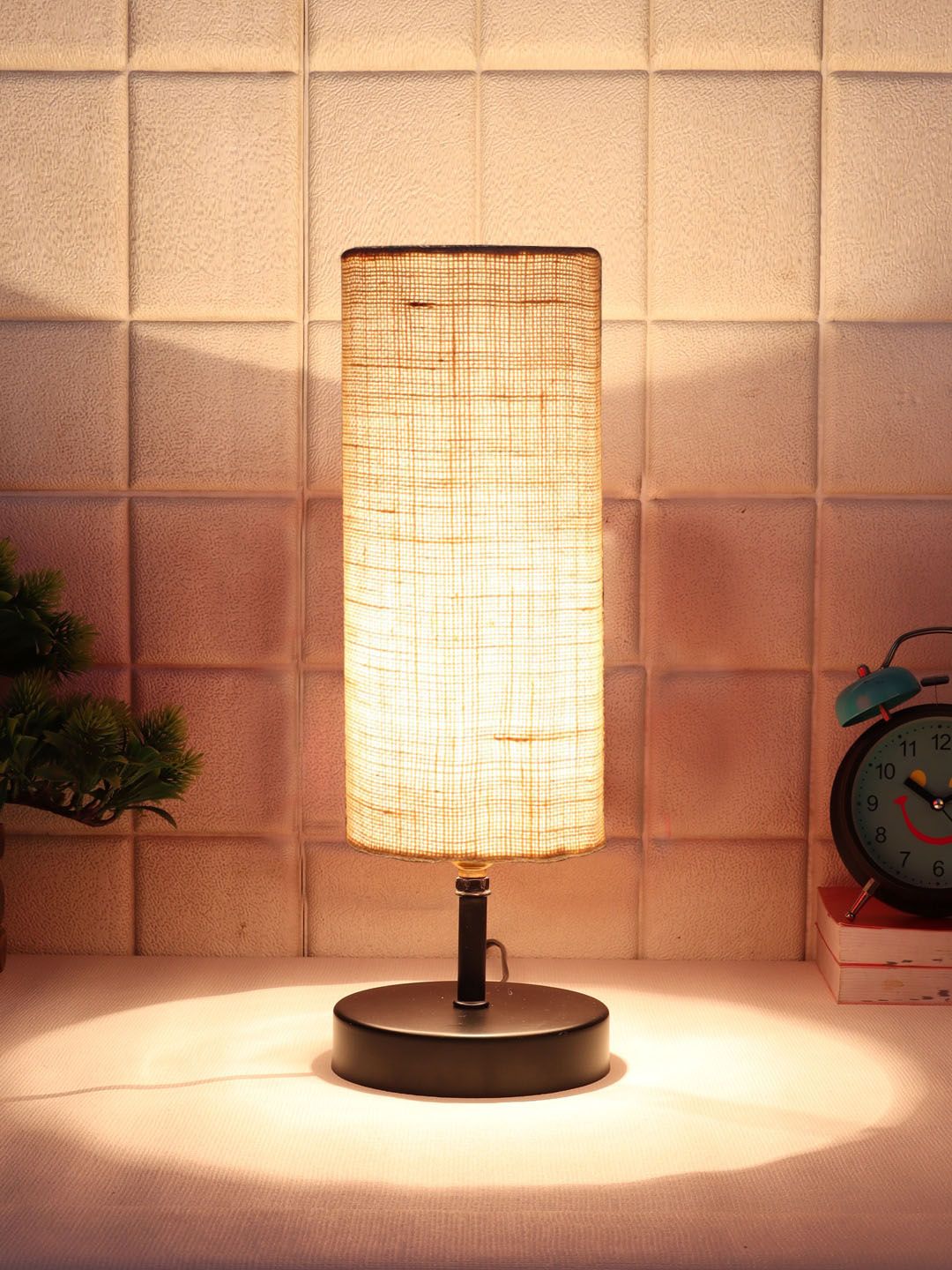 Devansh White Textured Iron Table Lamps With Jute Shade Price in India