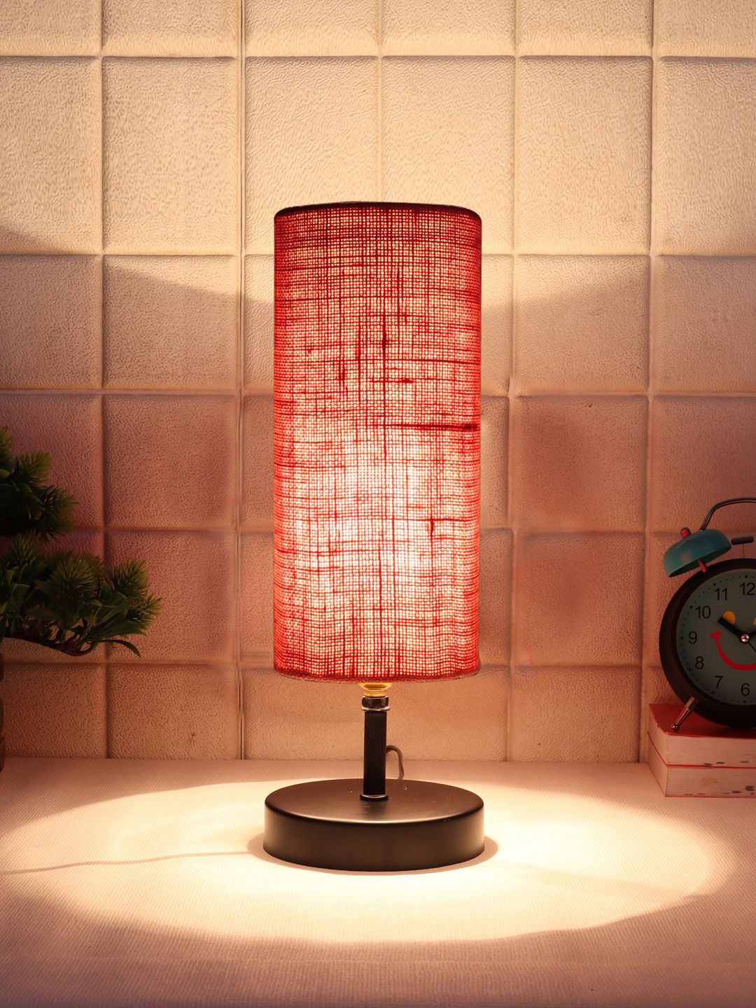 Devansh Pink Cylindrical Table Lamp with Shade Price in India