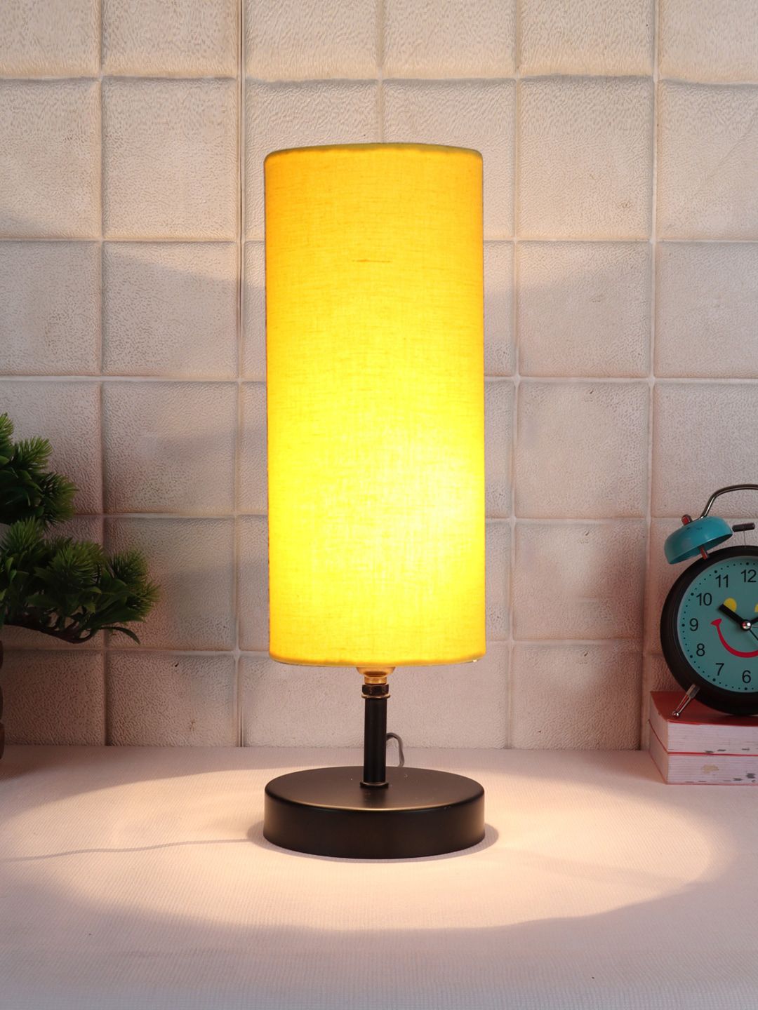 Devansh Yellow Textured Iron Table Lamps With Cotton Shade Price in India